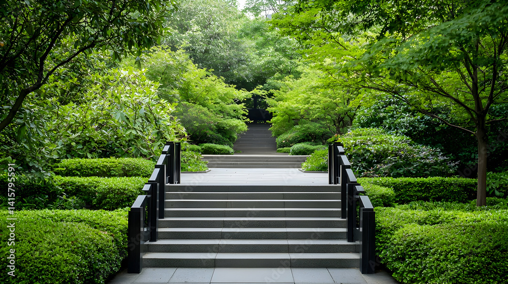 Serene Stone Steps Through Lush Garden Serene Stone Steps Through Lush Garden