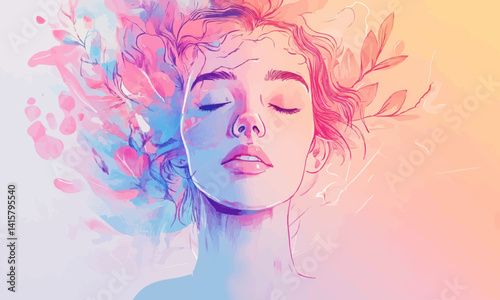 Creative illustration of mental health, positive thinking and a healthy mind.
