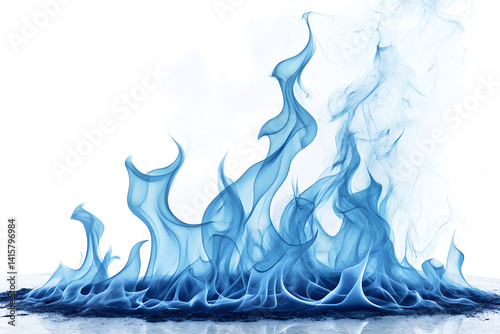 Abstract Blue Flames and Watercolor Background