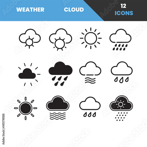 weather icons set.Simple Weather Icons Set for Various Applications.weather icons, weather symbols, weather infographic, cloud icons, sun icons, rain icons, mist icons, simple icons, flat icons, line 