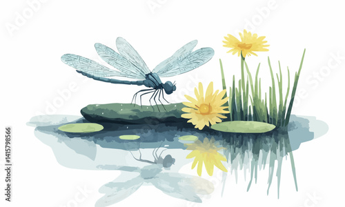 Dragonfly nymph emerging from its aquatic habitat, Vector flat minimalistic isolated illustration