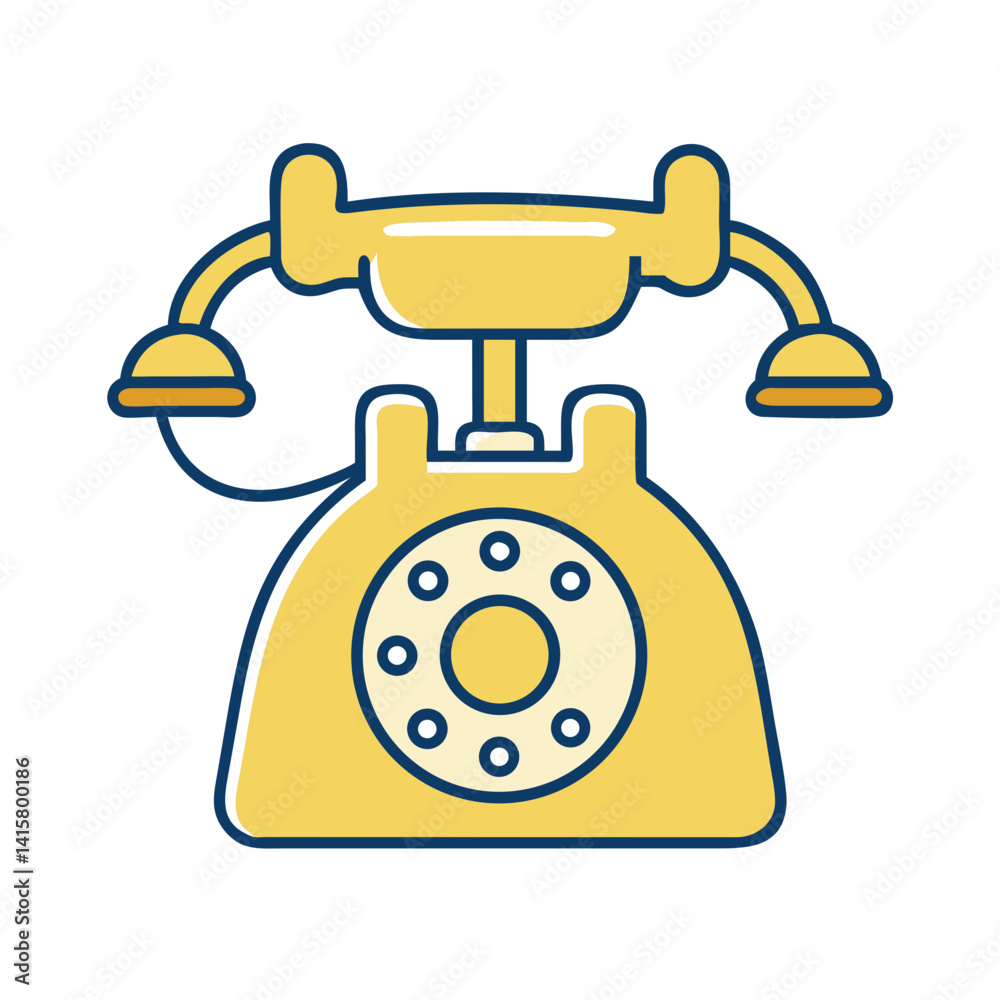 Obraz premium Retro rotary phone icon in yellow and blue on white background