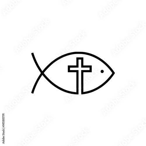 Christian fish symbol icon with cross in minimalist style  
