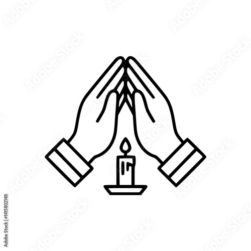 Praying hands with a lit candle as a symbol of faith  