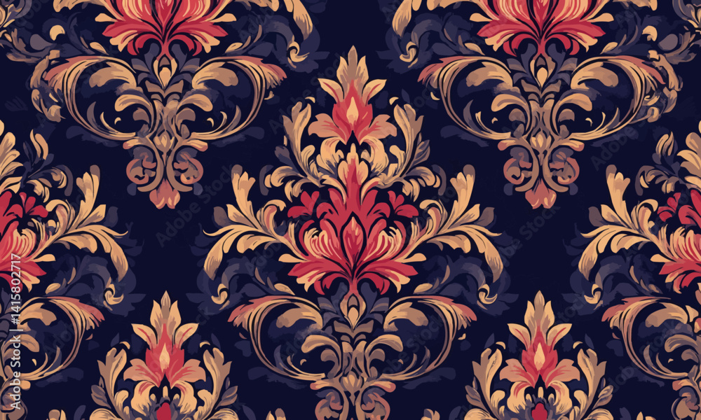 damask seamless pattern background. Classical luxury old fashioned damask ornament, royal victorian seamless texture for wallpapers, textile, wrapping. Exquisite floral baroque template