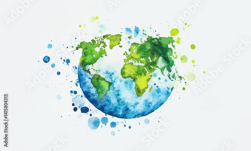 Detailed Watercolor World Globe with Green and Blue Design