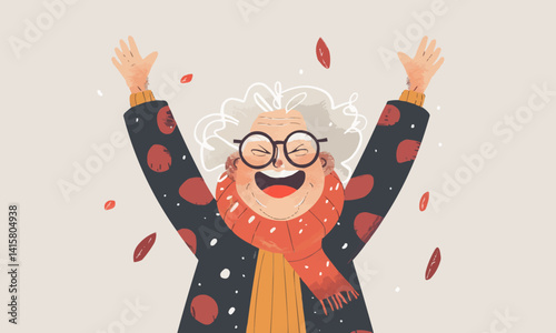 happy old woman vector flat minimalistic isolated illustration