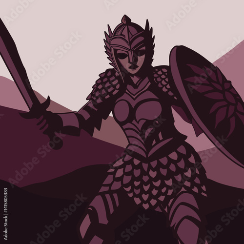 Warrior Dragon Girl in ancient armor, scales visible, striking a battle-ready pose