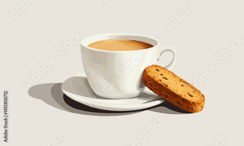 Espresso cup with a small biscotti on the side, Vector flat minimalistic isolated illustration