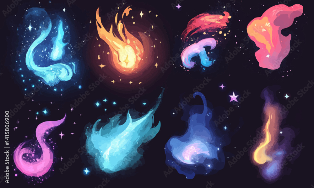 Explore a variety of timeless 2D cartoon FX effects with this collection featuring 10 dynamic elements question mark exclamation mark flash span smoke blow multicolored glitter steam stars