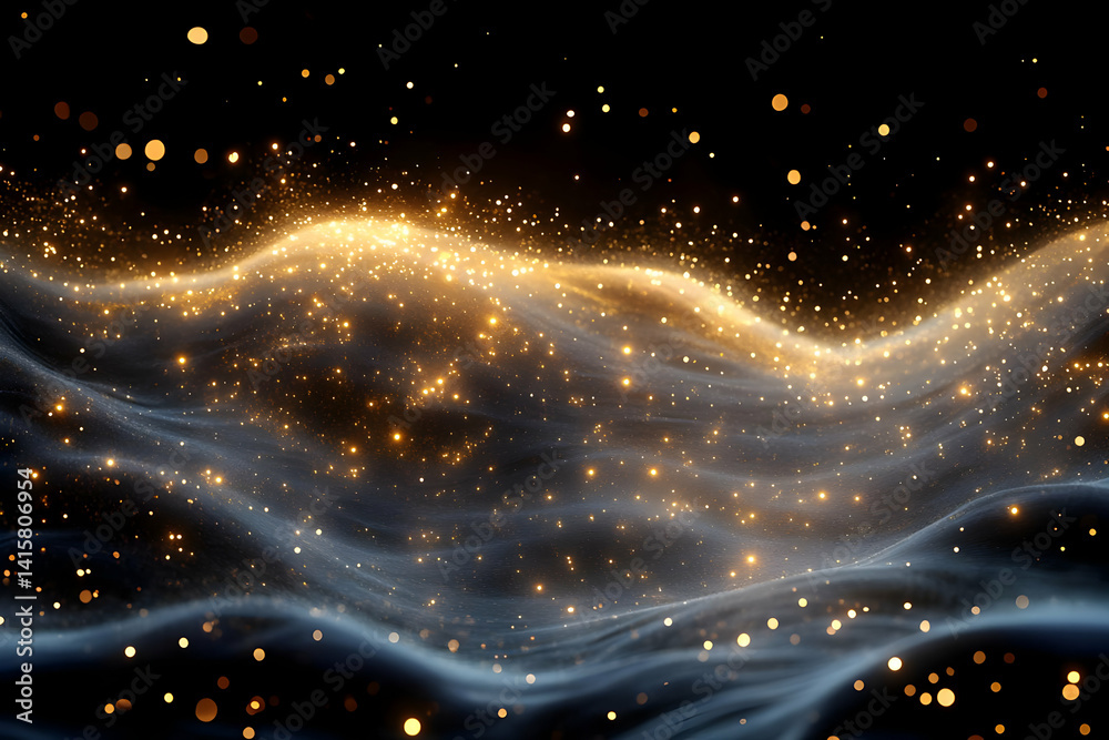 Obraz premium Abstract Golden Light Waves On Black Background