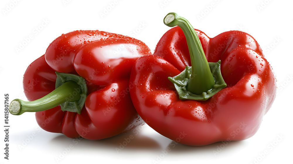 Two red peppers with green stems. Generated using AI. Two red peppers with green stems. Generated using AI.