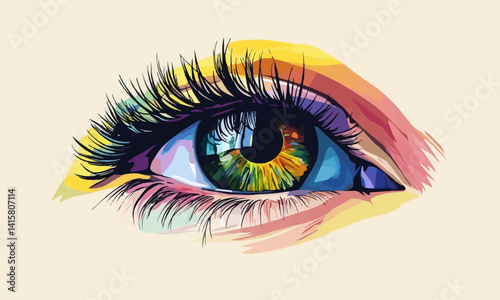 Eye pupil with colorful reflections, Vector flat minimalistic isolated illustration