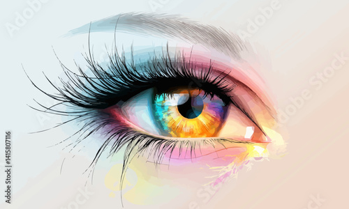 Eye pupil with colorful reflections, Vector flat minimalistic isolated illustration