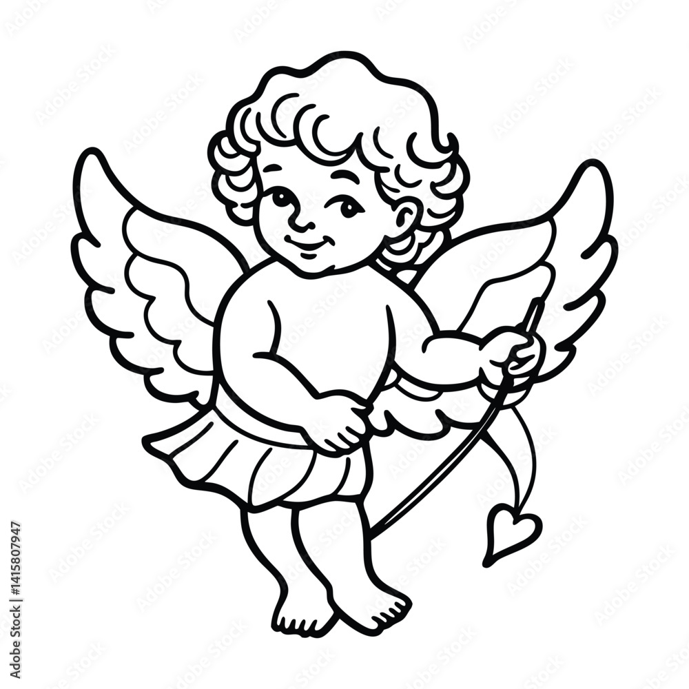 Adorable Cupid Angel Illustration Holding a Heart Arrow with Wings Adorable Cupid Angel Illustration Holding a Heart Arrow with Wings