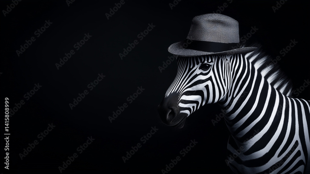 Naklejka premium Black banner with a funny zebra and a place for your text
