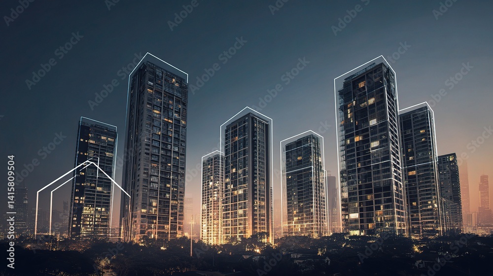 Fototapeta premium Urban Real Estate Development with Modern Architecture at Night