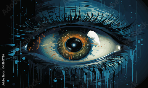 Human eye with scan for identification, vector