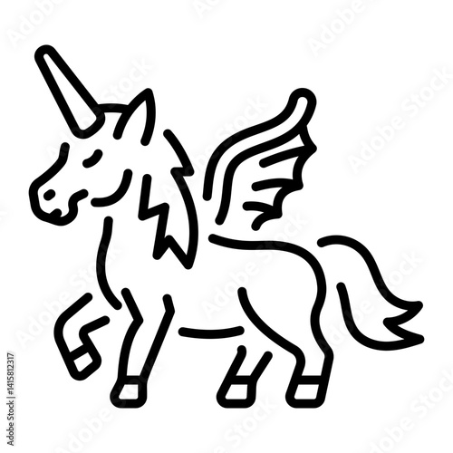 A line style icon of a gothic unicorn 