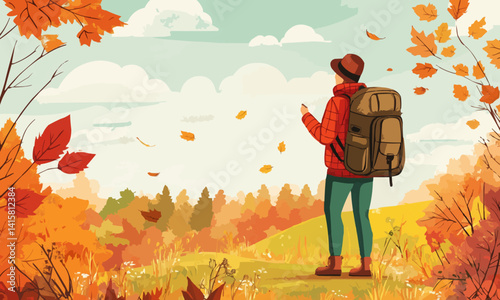 illustration of traveler enjoy weekend trip in autumn