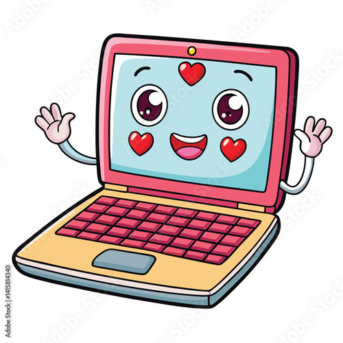 Cute laptop with hearts