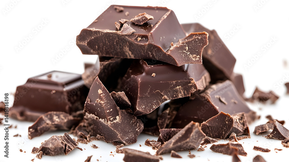A pile of chocolate bars with some of them broken. Concept of indulgence and temptation, as the chocolate is piled high and he is ready to be eaten A pile of chocolate bars with some of them broken. Concept of indulgence and temptation, as the chocolate is piled high and he is ready to be eaten