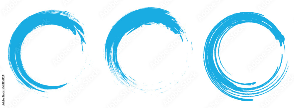 vector set of Blue grunge circle brush vector illustration. Abstract blue paint brushstroke circles pack. Set of blue brush circle. Set of circle, blue paint, ink, dirty brush strokes.