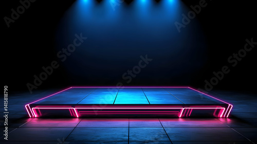 Neon Blue And Pink Illuminated Stage Platform