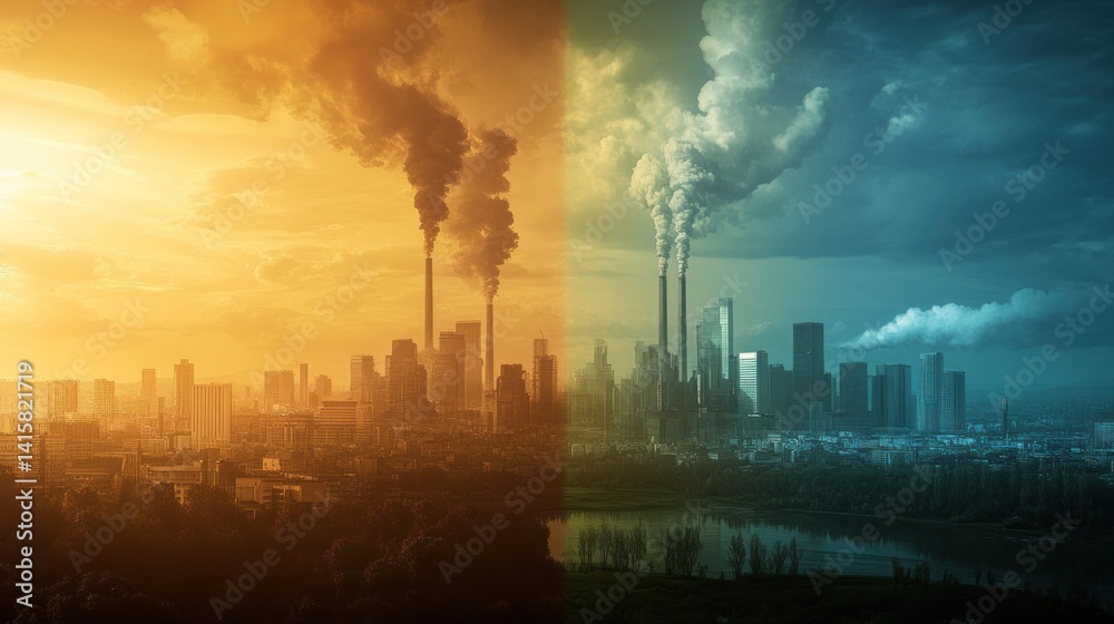 A coal-powered economy vs. a clean energy economy, a split futuristic vision --ar 16:9 --v 6.1 Job ID: 99a82511-5e2a-466f-b8d2-860b62321712 A coal-powered economy vs. a clean energy economy, a split futuristic vision --ar 16:9 --v 6.1 Job ID: 99a82511-5e2a-466f-b8d2-860b62321712