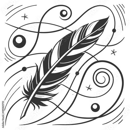 Artistic Feather and Arrow Combo with Linear Scribble Designs