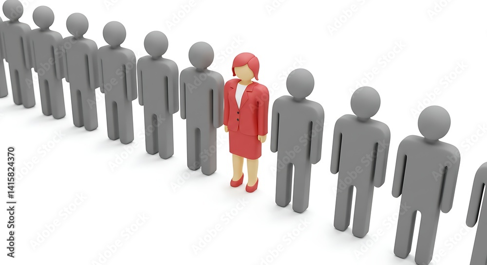 Person Standing Out in a Row of Figures Depicting Individuality Person Standing Out in a Row of Figures Depicting Individuality