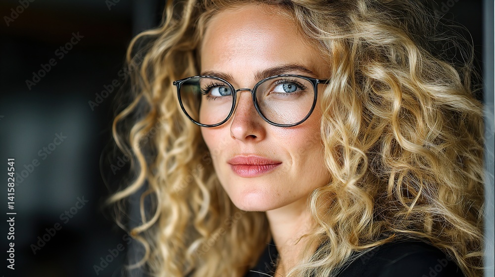 Obraz premium Stylish European Businesswoman with Curly Blonde Hair in Office