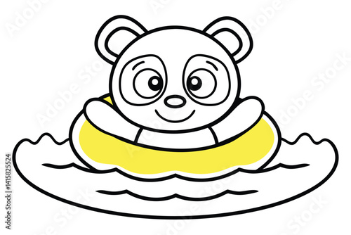 Cute cartoon panda swimming in inflatable ring, summer fun vector illustration.
