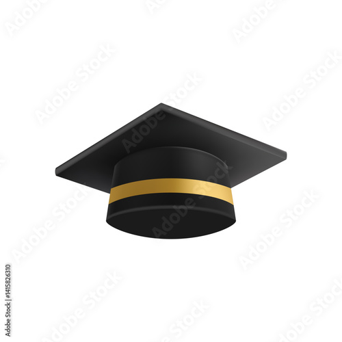 Realistic Black graduate cap. 3D Graduation Doctoral hat.