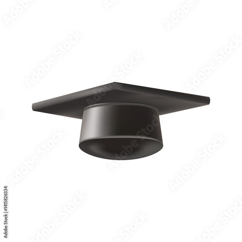 Realistic Black graduate cap. 3D Graduation Doctoral hat.