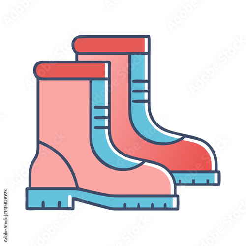 Pair of Pink Boots with Blue Accents Fashionable Footwear for Winter Season