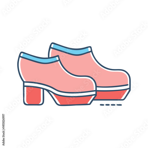 Pair of Pink Platform Shoes with Light Blue Accents Fashionable Footwear