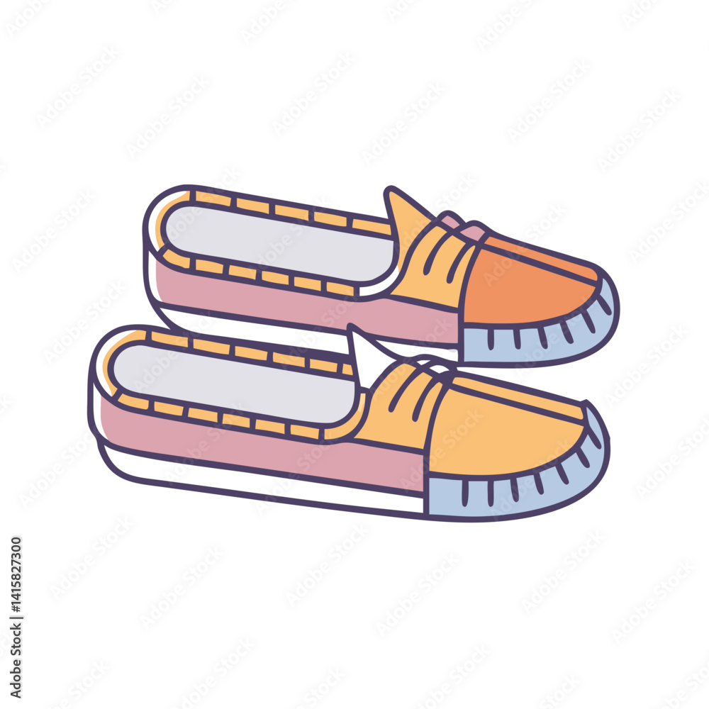 A pair of stylish casual slip on shoes with pastel colors and unique design elements A pair of stylish casual slip on shoes with pastel colors and unique design elements