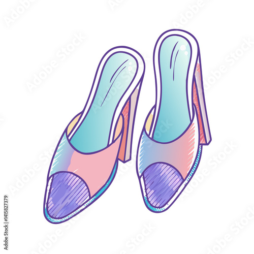 Pair of Pastel Colored High Heel Mules with Cap Toe Design Womens Summer Fashion Shoes