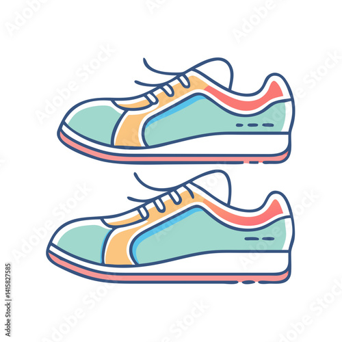 Pair of Colorful Casual Sneakers Illustration Fashionable Athletic Shoes Design