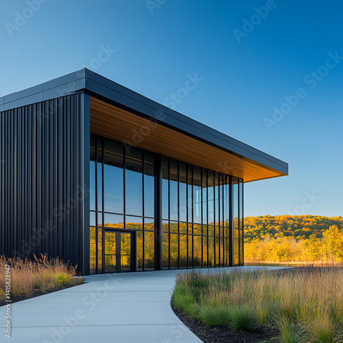 Modern Mass Timber Office with Black Metal Panels in Coulee Hills


