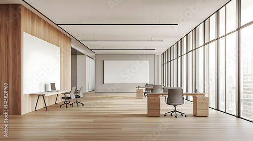 Obraz na płótnie Modern Empty Office Space With Large Windows w salonie