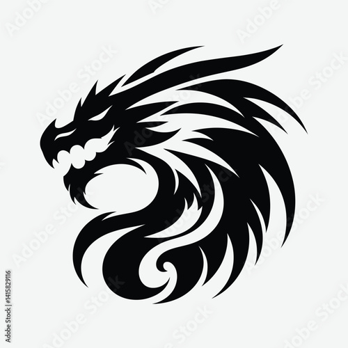 Tribal dragon head silhouette vector illustration