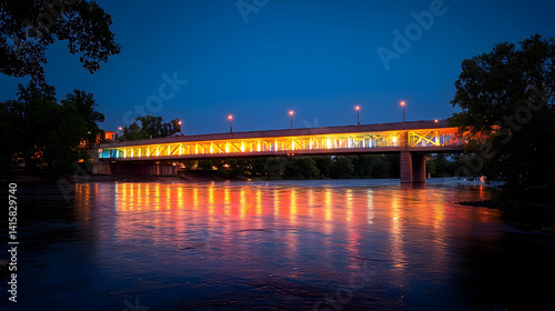Obraz na płótnie Illuminated Pedestrian Bridge Over River at Night w salonie