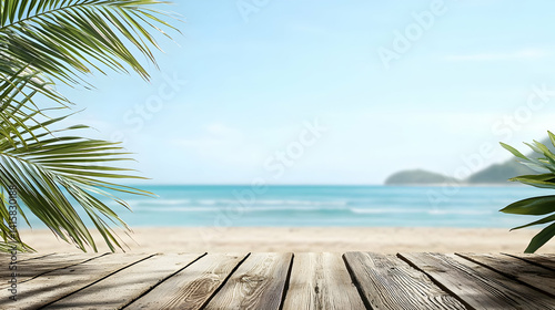 Obraz na płótnie Wooden Platform At Tropical Beach With Palm Trees w salonie