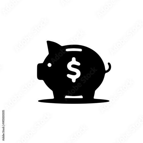 Classic Piggy Bank  – Black and White SVG Vector Icon for Finance, Saving & App UI