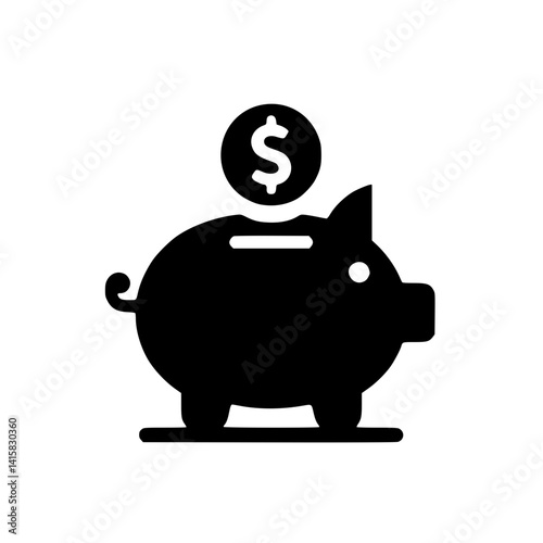 Classic Piggy Bank  – Black and White SVG Vector Icon for Finance, Saving & App UI