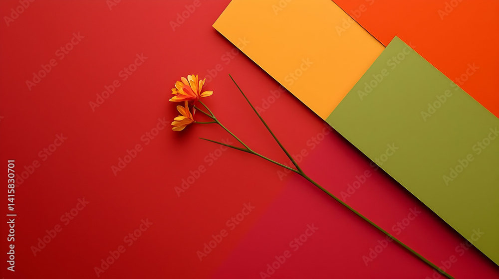 Abstract Floral Arrangement With Orange Flower On Colorful Background