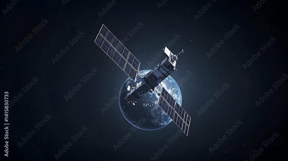 Pixelated Satellite Orbiting Planet In Space