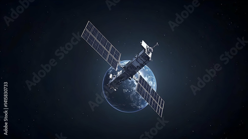 Obraz na płótnie Pixelated Satellite Orbiting Planet In Space w salonie